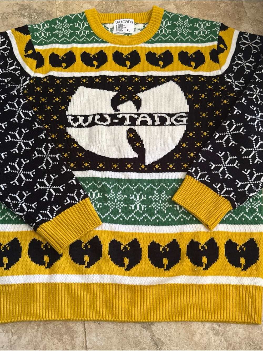 Wu Tang Clan Ugly Christmas Holiday Sweater Adult Black/yellow Logo Size XL